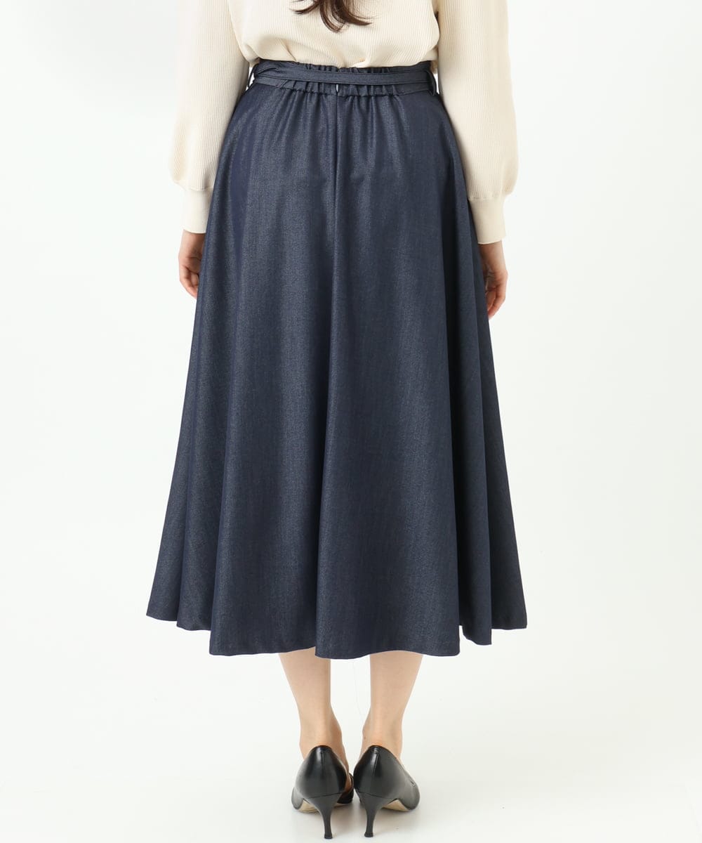 F1HGD36160 MK MICHEL KLEIN(小さいサイズ)(メゾン ドゥ サンク) 【小さいサイズ】[SANAGARAシリーズ]デニムライク フレアスカート/接触冷感/UVカット/洗濯機で洗える ネイビー