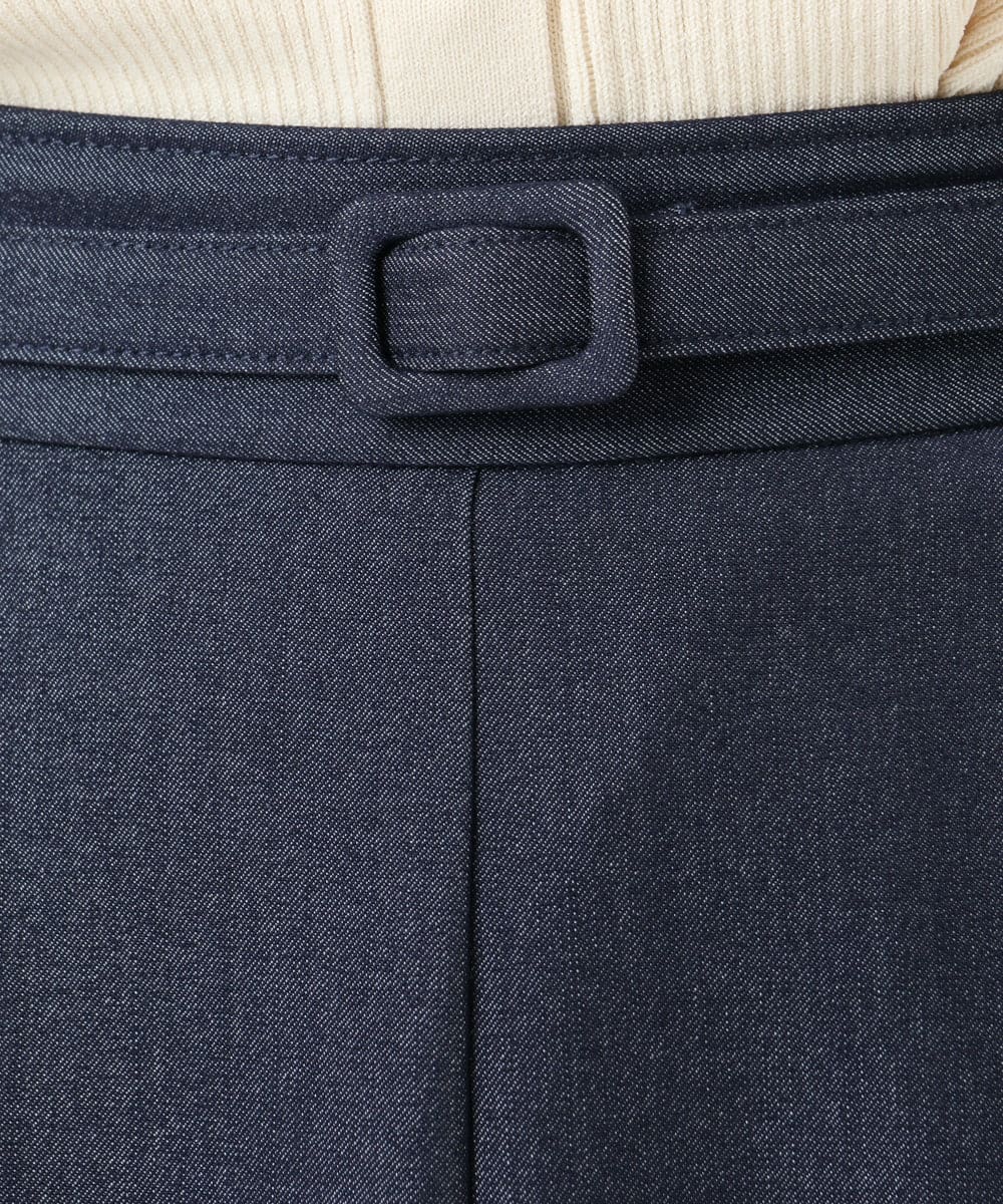 F1HGD36160 MK MICHEL KLEIN(小さいサイズ)(メゾン ドゥ サンク) 【小さいサイズ】[SANAGARAシリーズ]デニムライク フレアスカート/接触冷感/UVカット/洗濯機で洗える ネイビー