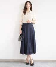 F1HGD36160 MK MICHEL KLEIN(小さいサイズ)(メゾン ドゥ サンク) 【小さいサイズ】[SANAGARAシリーズ]デニムライク フレアスカート/接触冷感/UVカット/洗濯機で洗える ネイビー