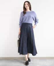 F1HGD36160 MK MICHEL KLEIN(小さいサイズ)(メゾン ドゥ サンク) 【小さいサイズ】[SANAGARAシリーズ]デニムライク フレアスカート/接触冷感/UVカット/洗濯機で洗える ネイビー