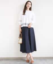 F1HGD36160 MK MICHEL KLEIN(小さいサイズ)(メゾン ドゥ サンク) 【小さいサイズ】[SANAGARAシリーズ]デニムライク フレアスカート/接触冷感/UVカット/洗濯機で洗える ネイビー