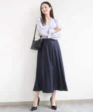 F1HGD36160 MK MICHEL KLEIN(小さいサイズ)(メゾン ドゥ サンク) 【小さいサイズ】[SANAGARAシリーズ]デニムライク フレアスカート/接触冷感/UVカット/洗濯機で洗える ネイビー