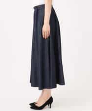 F1HGD36160 MK MICHEL KLEIN(小さいサイズ)(メゾン ドゥ サンク) 【小さいサイズ】[SANAGARAシリーズ]デニムライク フレアスカート/接触冷感/UVカット/洗濯機で洗える ネイビー