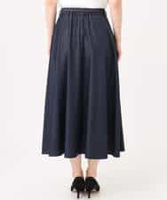 F1HGD36160 MK MICHEL KLEIN(小さいサイズ)(メゾン ドゥ サンク) 【小さいサイズ】[SANAGARAシリーズ]デニムライク フレアスカート/接触冷感/UVカット/洗濯機で洗える ネイビー