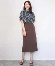 F1HGD40150 MK MICHEL KLEIN(小さいサイズ)(メゾン ドゥ サンク) 【小さいサイズ】ポケットデザインストレッチタイトスカート/洗濯機で洗える ブラウン