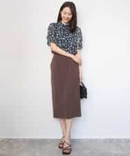 F1HGD40150 MK MICHEL KLEIN(小さいサイズ)(メゾン ドゥ サンク) 【小さいサイズ】ポケットデザインストレッチタイトスカート/洗濯機で洗える ブラウン