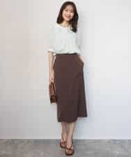 F1HGD40150 MK MICHEL KLEIN(小さいサイズ)(メゾン ドゥ サンク) 【小さいサイズ】ポケットデザインストレッチタイトスカート/洗濯機で洗える ブラウン