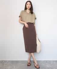 F1HGD40150 MK MICHEL KLEIN(小さいサイズ)(メゾン ドゥ サンク) 【小さいサイズ】ポケットデザインストレッチタイトスカート/洗濯機で洗える ブラウン