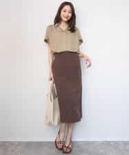 F1HGD40150 MK MICHEL KLEIN(小さいサイズ)(メゾン ドゥ サンク) 【小さいサイズ】ポケットデザインストレッチタイトスカート/洗濯機で洗える ブラウン