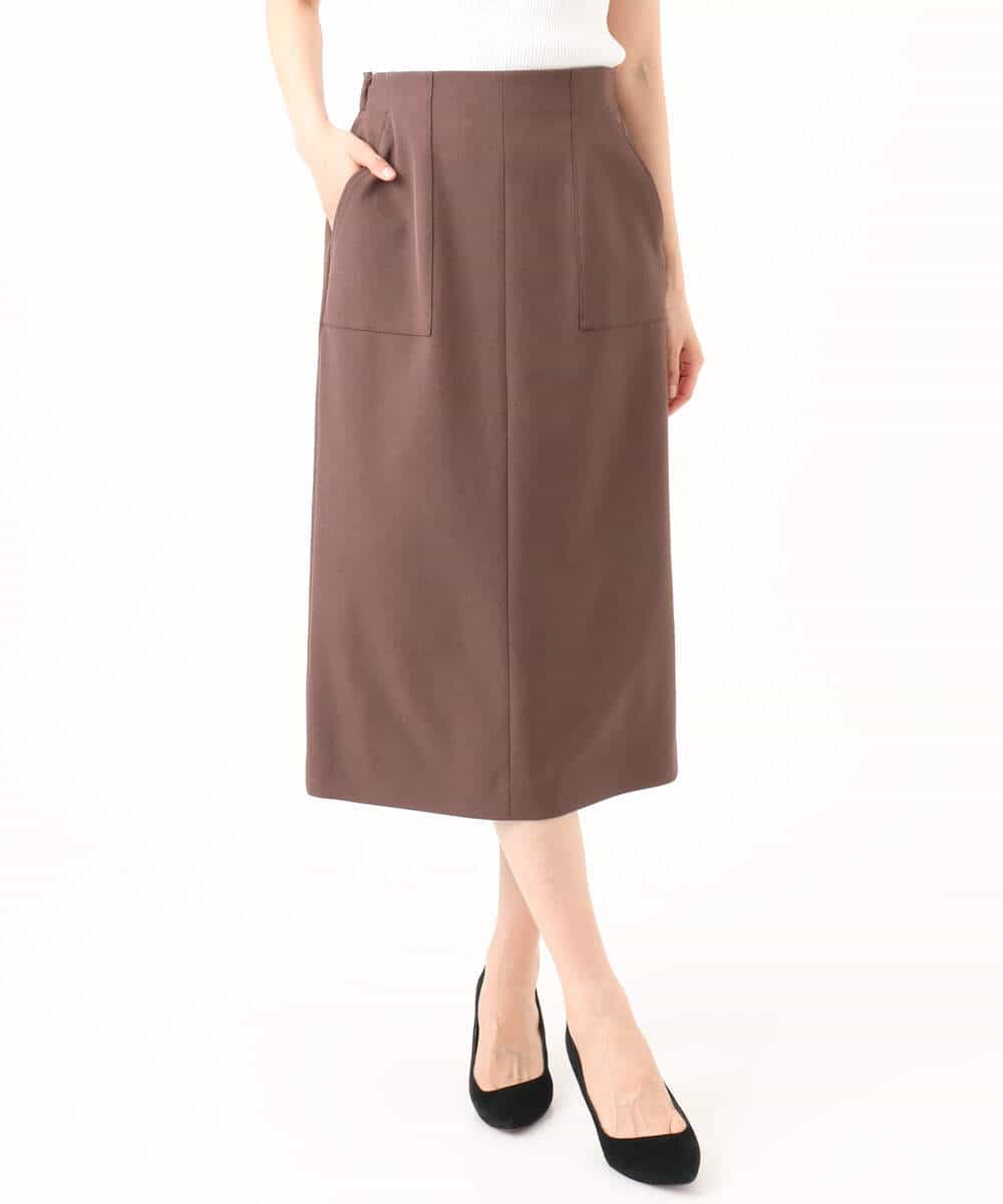 F1HGD40150 MK MICHEL KLEIN(小さいサイズ)(メゾン ドゥ サンク) 【小さいサイズ】ポケットデザインストレッチタイトスカート/洗濯機で洗える ブラウン