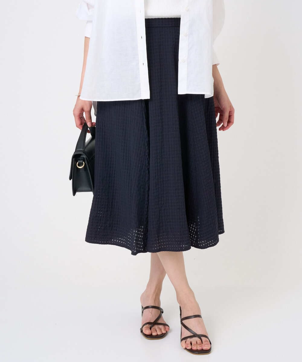 F1HGD45170 MK MICHEL KLEIN(小さいサイズ) 【小さいサイズ】[洗える]シアーチェック柄フレアスカート