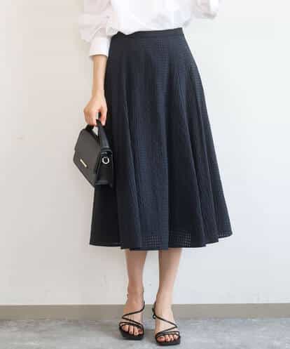 F1HGD45170 MK MICHEL KLEIN(小さいサイズ) 【小さいサイズ】[洗える]シアーチェック柄フレアスカート