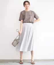 F1HGD45170 MK MICHEL KLEIN(小さいサイズ)(メゾン ドゥ サンク) 【小さいサイズ】[洗える]シアーチェック柄フレアスカート ライトグレー