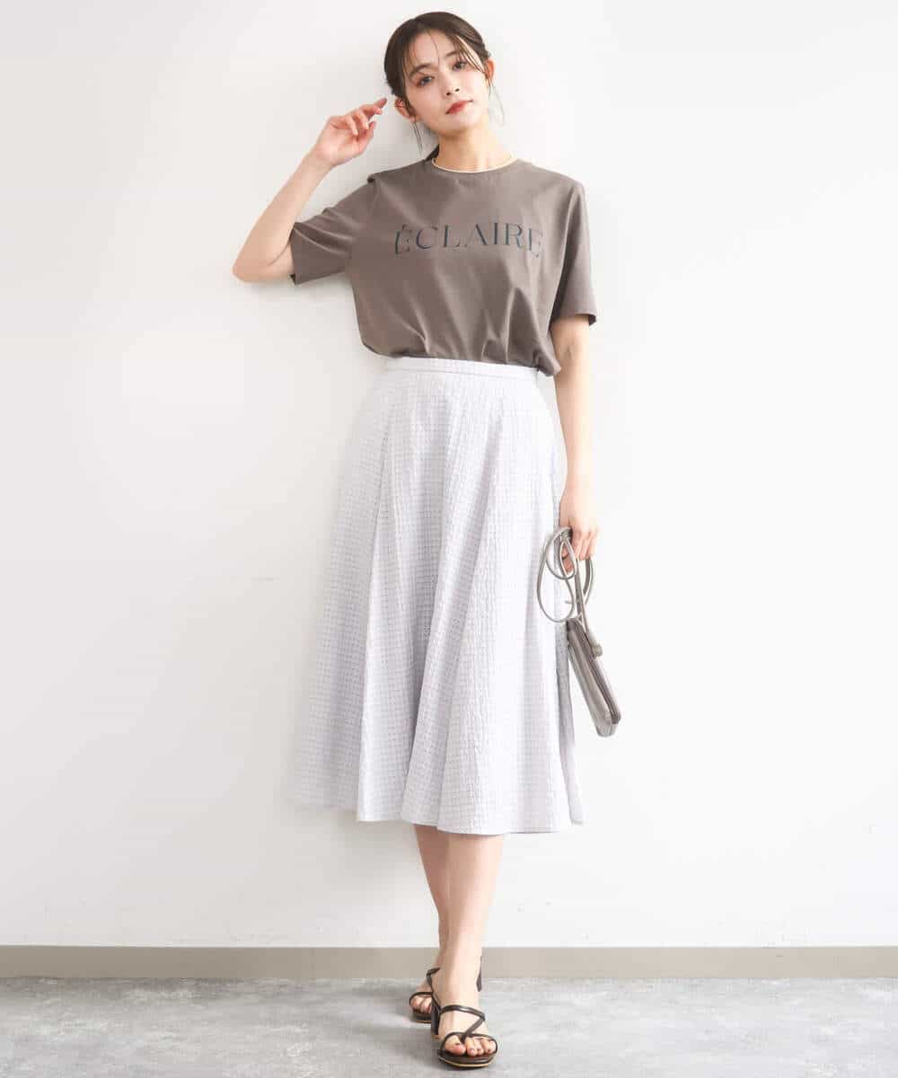 F1HGD45170 MK MICHEL KLEIN(小さいサイズ)(メゾン ドゥ サンク) 【小さいサイズ】[洗える]シアーチェック柄フレアスカート ライトグレー