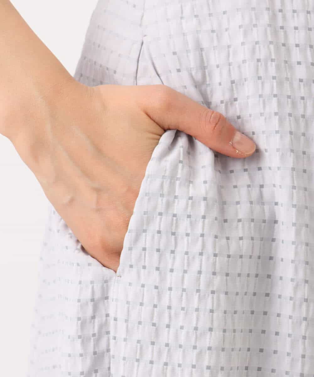 F1HGD45170 MK MICHEL KLEIN(小さいサイズ)(メゾン ドゥ サンク) 【小さいサイズ】[洗える]シアーチェック柄フレアスカート ライトグレー