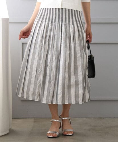 F1HGD52140 MK MICHEL KLEIN(小さいサイズ) 【小さいサイズ】[洗える]シアーチェックストライプ柄リバーシブルスカート