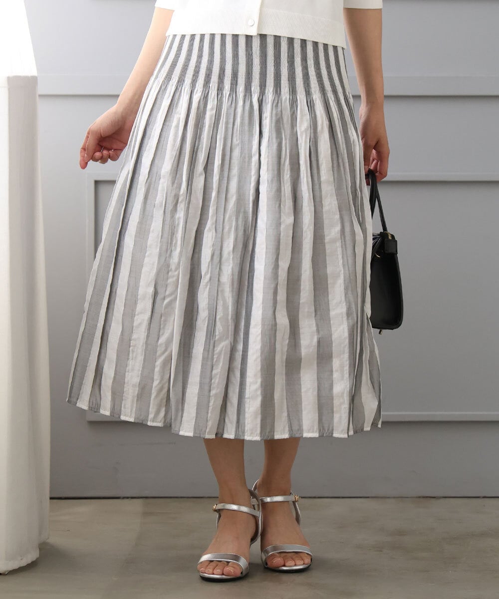 F1HGD52140 MK MICHEL KLEIN(小さいサイズ) 【小さいサイズ】[洗える]シアーチェックストライプ柄リバーシブルスカート