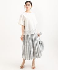F1HGD52140 MK MICHEL KLEIN(小さいサイズ)(メゾン ドゥ サンク) 【小さいサイズ】[洗える]シアーチェックストライプ柄リバーシブルスカート ベージュ×ライトグレー