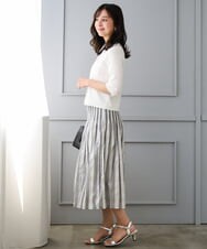 F1HGD52140 MK MICHEL KLEIN(小さいサイズ)(メゾン ドゥ サンク) 【小さいサイズ】[洗える]シアーチェックストライプ柄リバーシブルスカート ベージュ×ライトグレー