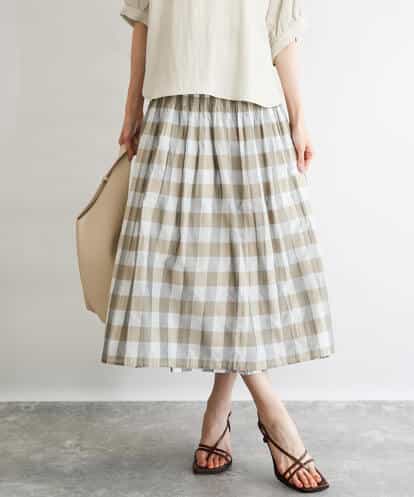 F1HGD52140 MK MICHEL KLEIN(小さいサイズ) 【小さいサイズ】[洗える]シアーチェックストライプ柄リバーシブルスカート