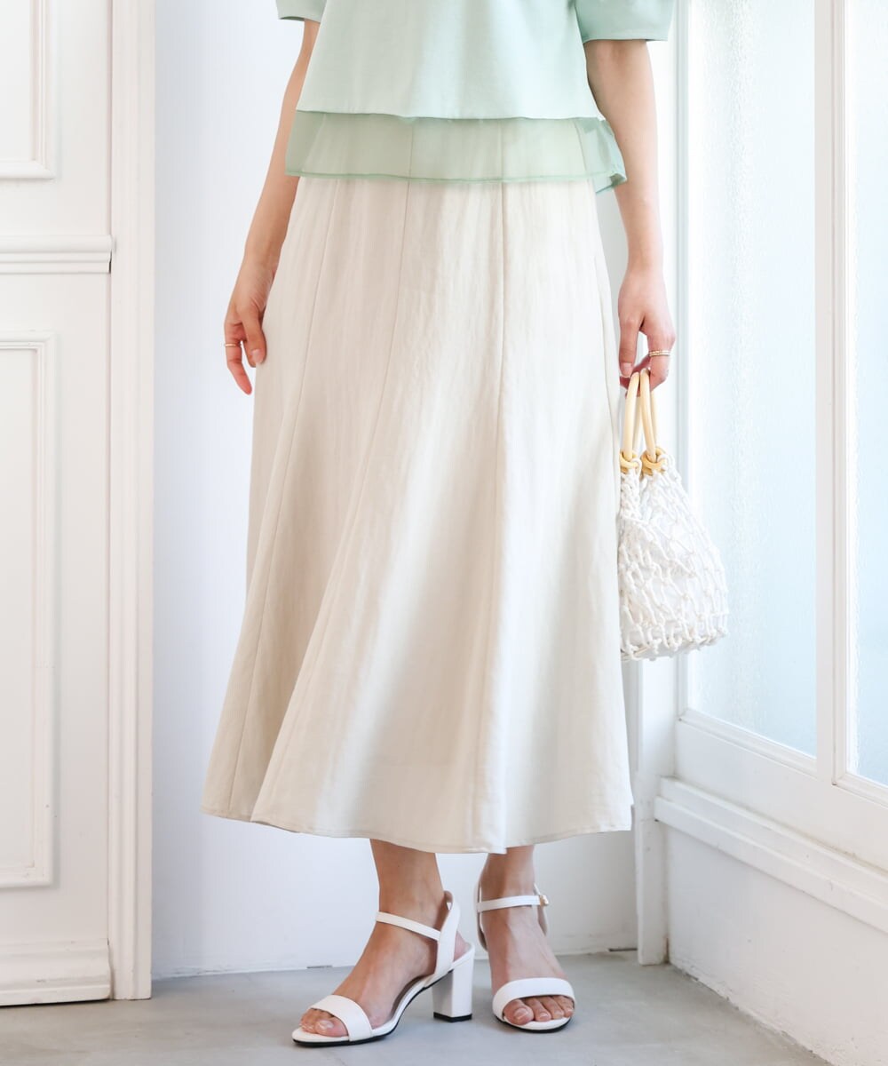 F1HGD55170 MK MICHEL KLEIN(小さいサイズ)(メゾン ドゥ サンク) 【小さいサイズ】[UVカット/洗える]リネン混フレアースカート ベージュ