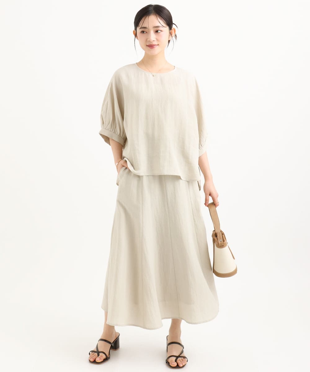 F1HGD55170 MK MICHEL KLEIN(小さいサイズ)(メゾン ドゥ サンク) 【小さいサイズ】[UVカット/洗える]リネン混フレアースカート ベージュ