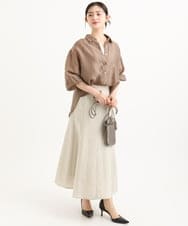 F1HGD55170 MK MICHEL KLEIN(小さいサイズ)(メゾン ドゥ サンク) 【小さいサイズ】[UVカット/洗える]リネン混フレアースカート ベージュ