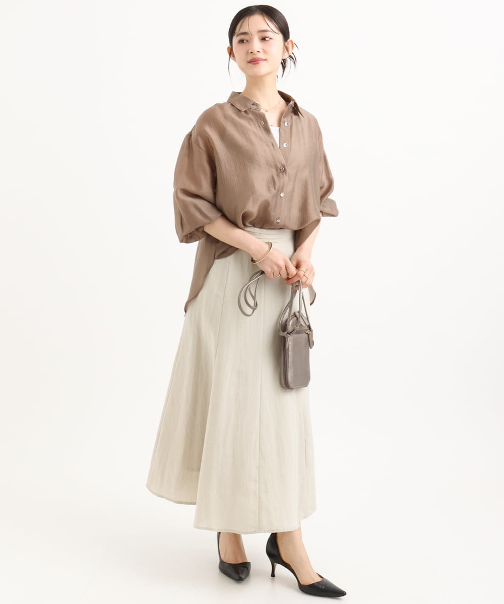 F1HGD55170 MK MICHEL KLEIN(小さいサイズ)(メゾン ドゥ サンク) 【小さいサイズ】[UVカット/洗える]リネン混フレアースカート ベージュ