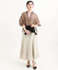 F1HGD55170 MK MICHEL KLEIN(小さいサイズ)(メゾン ドゥ サンク) 【小さいサイズ】[UVカット/洗える]リネン混フレアースカート ベージュ