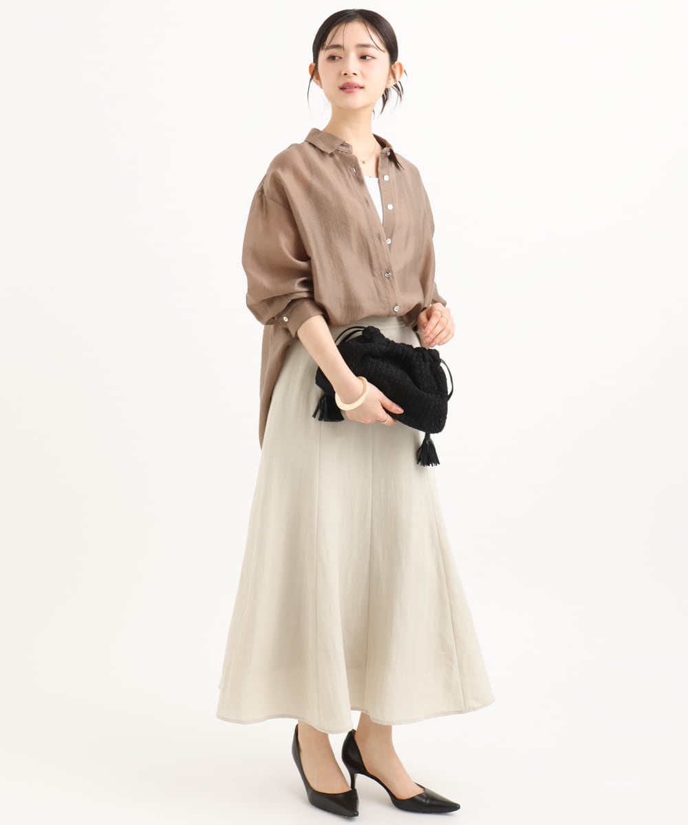 F1HGD55170 MK MICHEL KLEIN(小さいサイズ)(メゾン ドゥ サンク) 【小さいサイズ】[UVカット/洗える]リネン混フレアースカート ベージュ