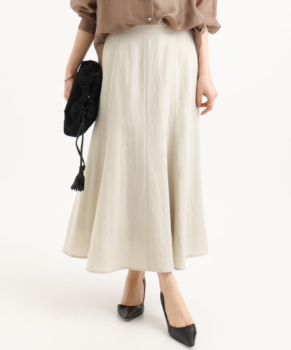 F1HGD55170 MK MICHEL KLEIN(小さいサイズ)(メゾン ドゥ サンク) 【小さいサイズ】[UVカット/洗える]リネン混フレアースカート ベージュ