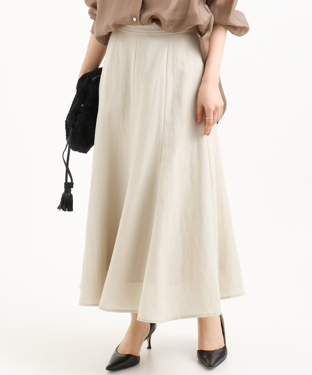 F1HGD55170 MK MICHEL KLEIN(小さいサイズ)(メゾン ドゥ サンク) 【小さいサイズ】[UVカット/洗える]リネン混フレアースカート ベージュ