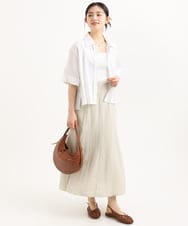 F1HGD55170 MK MICHEL KLEIN(小さいサイズ)(メゾン ドゥ サンク) 【小さいサイズ】[UVカット/洗える]リネン混フレアースカート ベージュ
