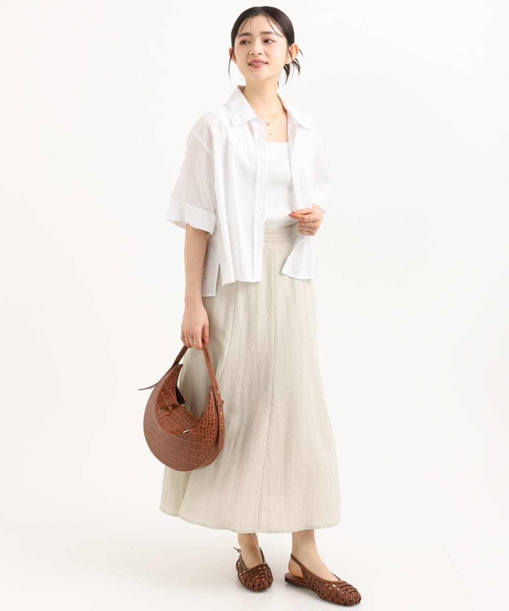 F1HGD55170 MK MICHEL KLEIN(小さいサイズ)(メゾン ドゥ サンク) 【小さいサイズ】[UVカット/洗える]リネン混フレアースカート ベージュ