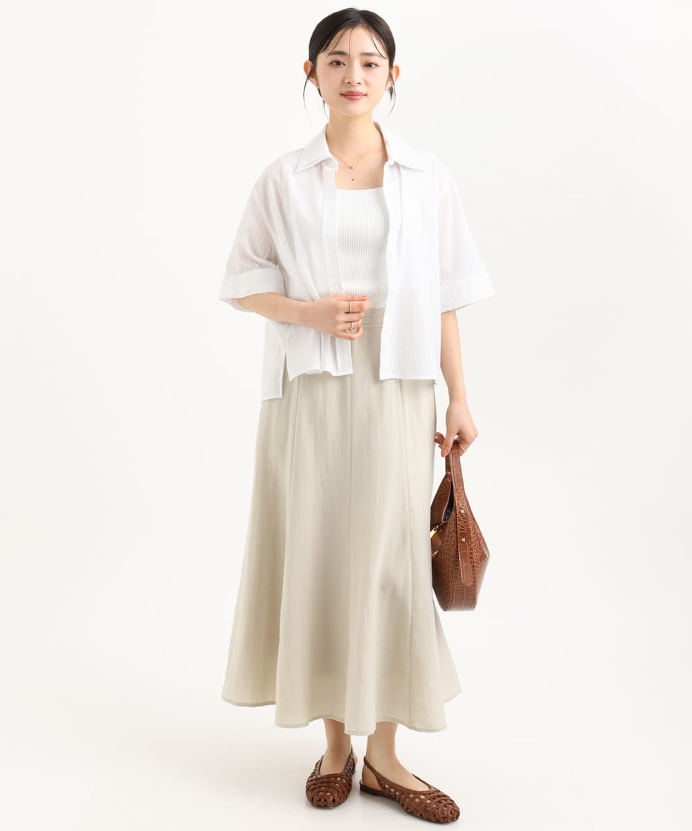 F1HGD55170 MK MICHEL KLEIN(小さいサイズ)(メゾン ドゥ サンク) 【小さいサイズ】[UVカット/洗える]リネン混フレアースカート ベージュ