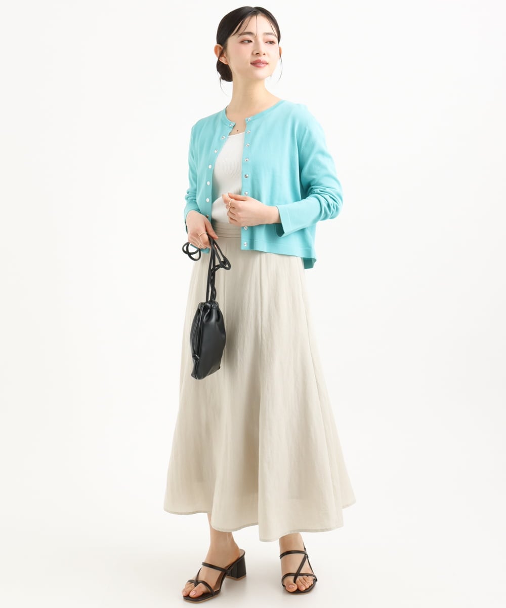 F1HGD55170 MK MICHEL KLEIN(小さいサイズ)(メゾン ドゥ サンク) 【小さいサイズ】[UVカット/洗える]リネン混フレアースカート ベージュ