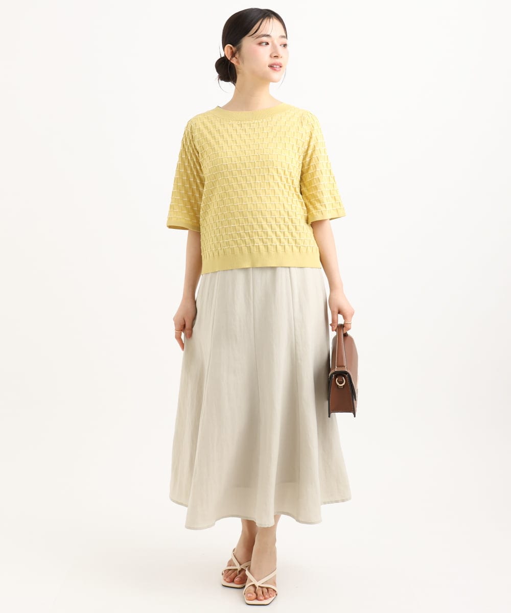 F1HGD55170 MK MICHEL KLEIN(小さいサイズ)(メゾン ドゥ サンク) 【小さいサイズ】[UVカット/洗える]リネン混フレアースカート ベージュ
