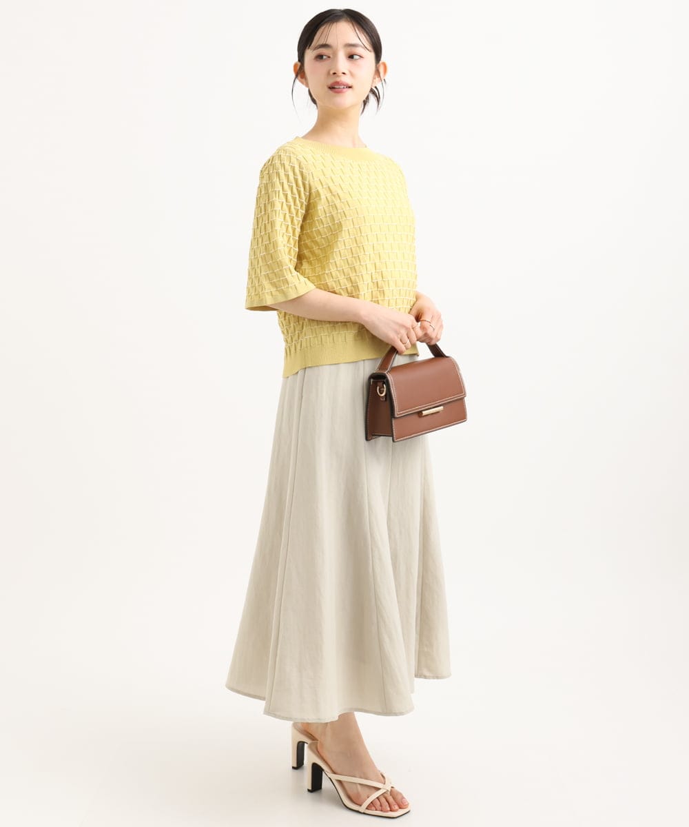 F1HGD55170 MK MICHEL KLEIN(小さいサイズ)(メゾン ドゥ サンク) 【小さいサイズ】[UVカット/洗える]リネン混フレアースカート ベージュ