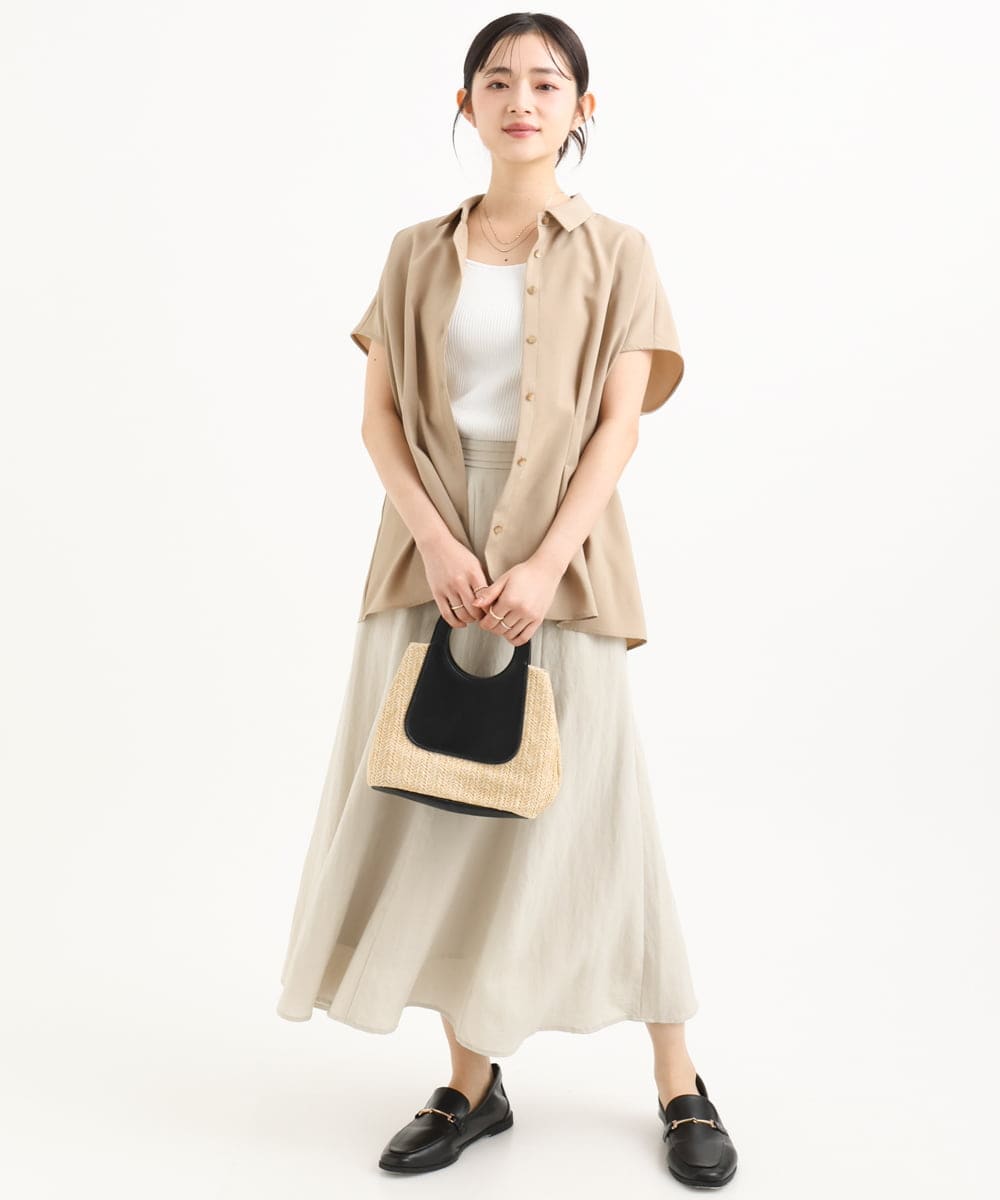 F1HGD55170 MK MICHEL KLEIN(小さいサイズ)(メゾン ドゥ サンク) 【小さいサイズ】[UVカット/洗える]リネン混フレアースカート ベージュ