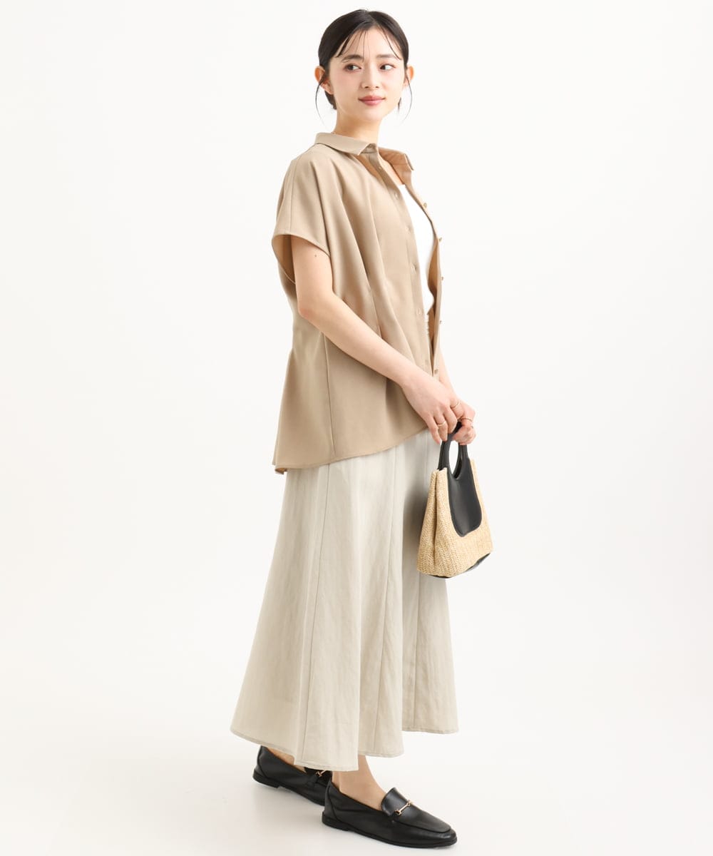 F1HGD55170 MK MICHEL KLEIN(小さいサイズ)(メゾン ドゥ サンク) 【小さいサイズ】[UVカット/洗える]リネン混フレアースカート ベージュ