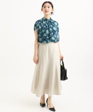 F1HGD55170 MK MICHEL KLEIN(小さいサイズ)(メゾン ドゥ サンク) 【小さいサイズ】[UVカット/洗える]リネン混フレアースカート ベージュ