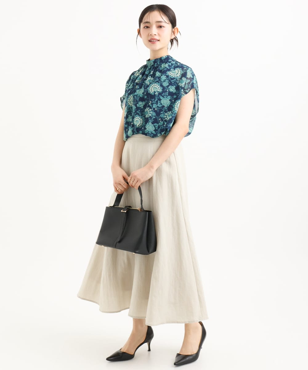 F1HGD55170 MK MICHEL KLEIN(小さいサイズ)(メゾン ドゥ サンク) 【小さいサイズ】[UVカット/洗える]リネン混フレアースカート ベージュ