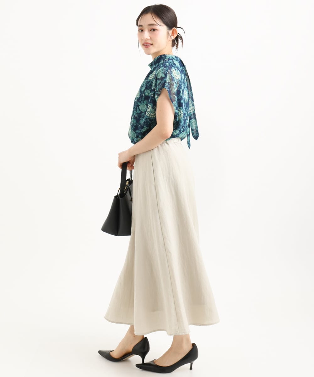 F1HGD55170 MK MICHEL KLEIN(小さいサイズ)(メゾン ドゥ サンク) 【小さいサイズ】[UVカット/洗える]リネン混フレアースカート ベージュ