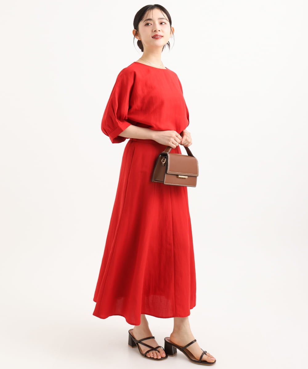 F1HGD55170 MK MICHEL KLEIN(小さいサイズ)(メゾン ドゥ サンク) 【小さいサイズ】[UVカット/洗える]リネン混フレアースカート ベージュ