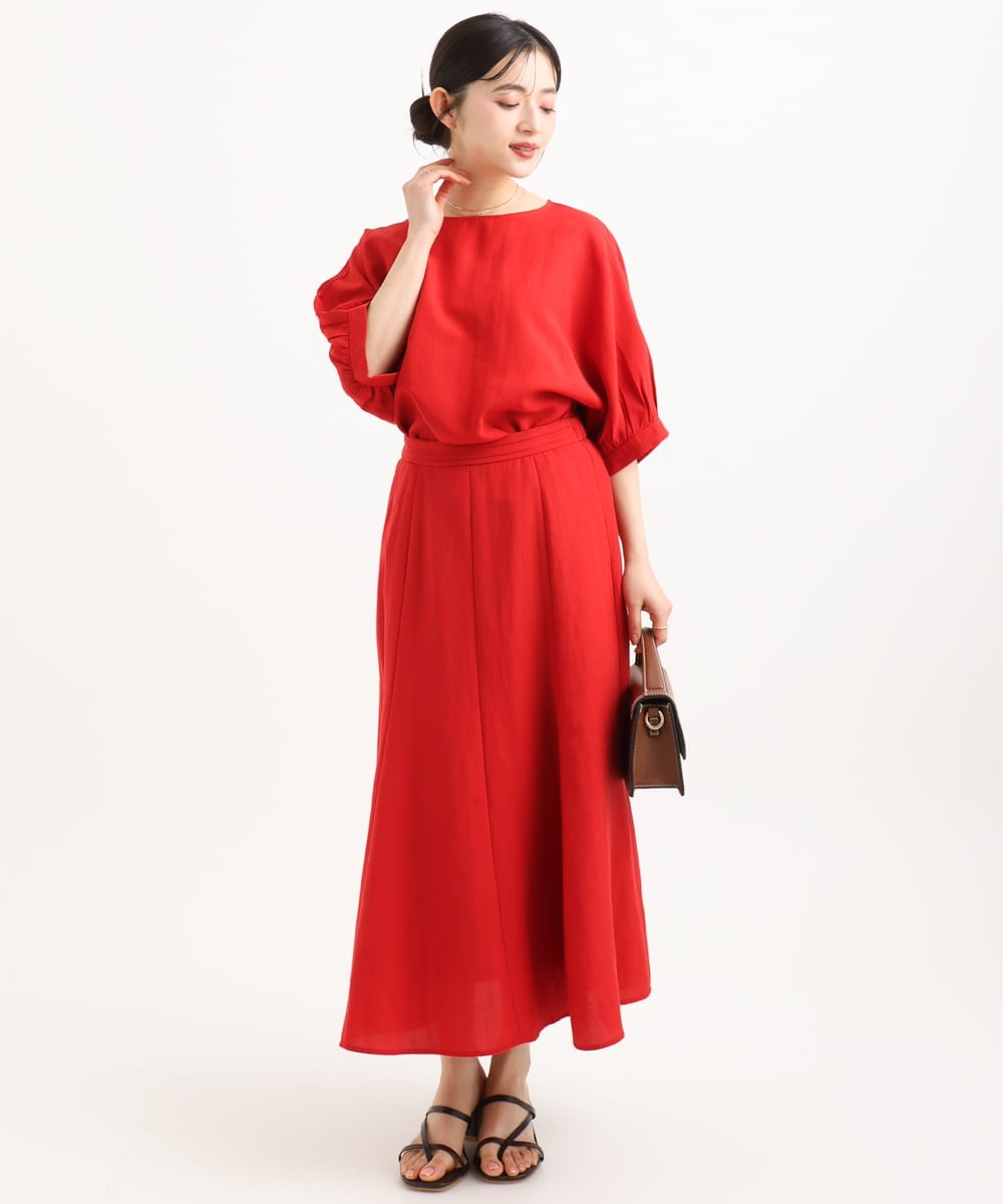 F1HGD55170 MK MICHEL KLEIN(小さいサイズ)(メゾン ドゥ サンク) 【小さいサイズ】[UVカット/洗える]リネン混フレアースカート ベージュ