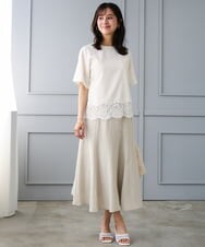 F1HGD55170 MK MICHEL KLEIN(小さいサイズ)(メゾン ドゥ サンク) 【小さいサイズ】[UVカット/洗える]リネン混フレアースカート ベージュ