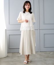 F1HGD55170 MK MICHEL KLEIN(小さいサイズ)(メゾン ドゥ サンク) 【小さいサイズ】[UVカット/洗える]リネン混フレアースカート ベージュ