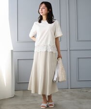 F1HGD55170 MK MICHEL KLEIN(小さいサイズ)(メゾン ドゥ サンク) 【小さいサイズ】[UVカット/洗える]リネン混フレアースカート ベージュ