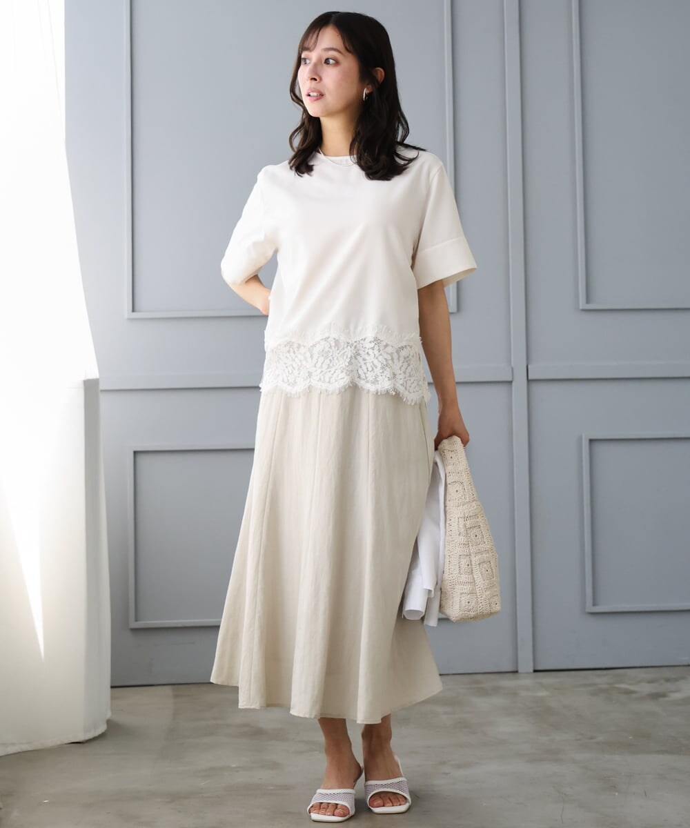 F1HGD55170 MK MICHEL KLEIN(小さいサイズ)(メゾン ドゥ サンク) 【小さいサイズ】[UVカット/洗える]リネン混フレアースカート ベージュ
