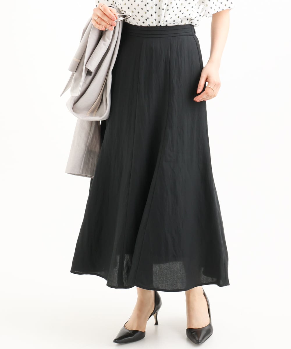 F1HGD55170 MK MICHEL KLEIN(小さいサイズ)(メゾン ドゥ サンク) 【小さいサイズ】[UVカット/洗える]リネン混フレアースカート ベージュ